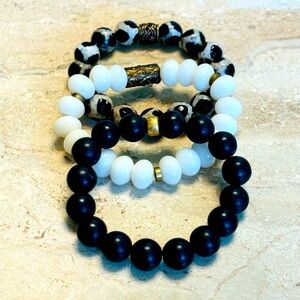 Set of three handmade authentic gemstone bracelets.
